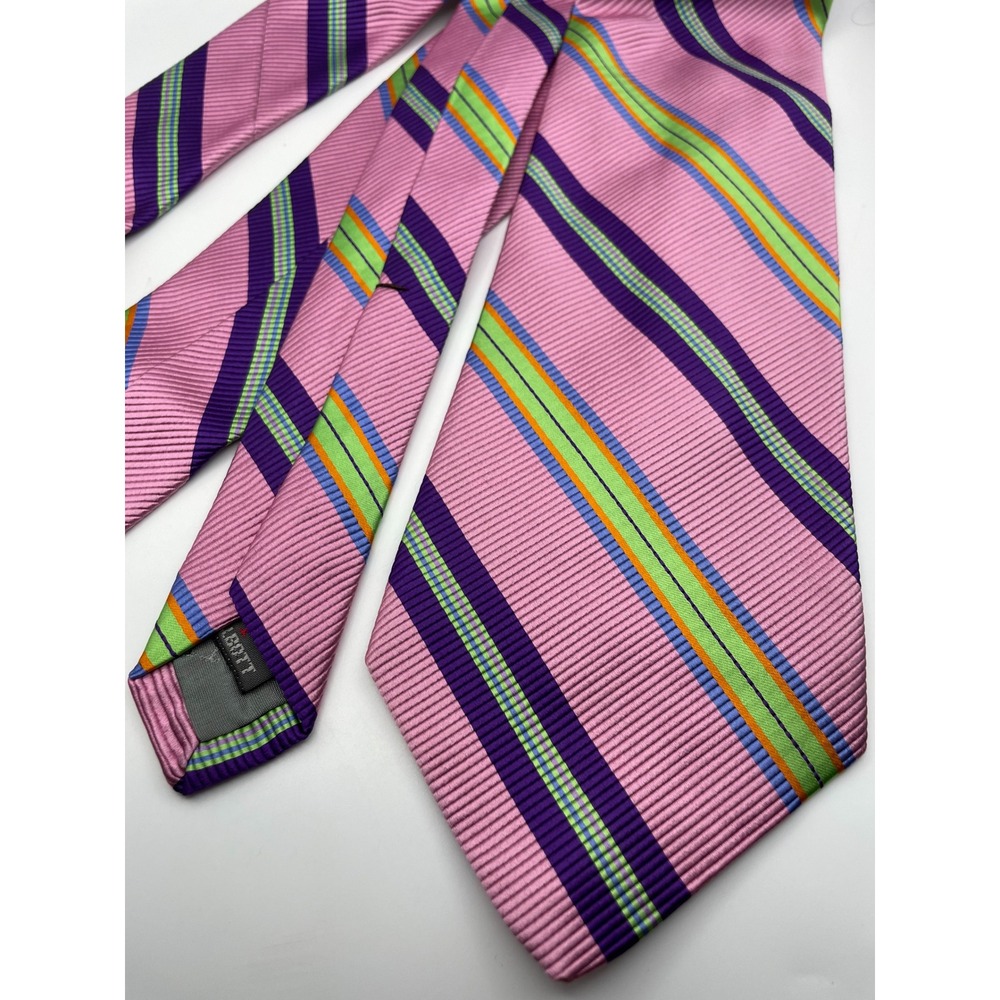 Robert Talbott Nordstrom Extra Long Silk Cotton Stripe Tie Pink Purple Green USA